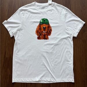 NEW J. Crew St. Patrick’s Men’s White Lucky Golden Retriever Short Sleeve Size L